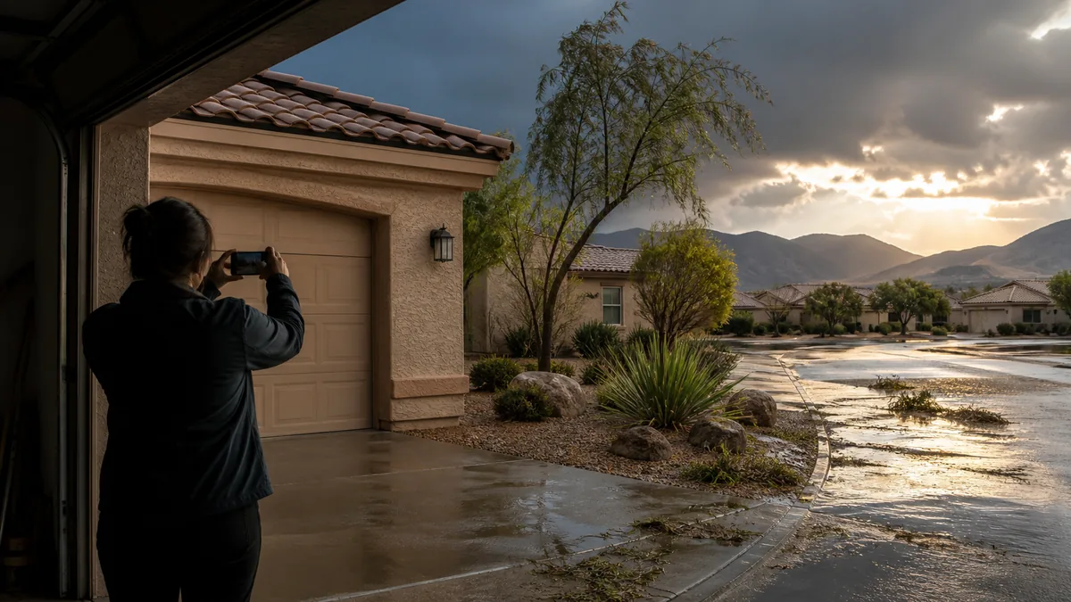 Nevada monsoon runoff and property water damage documented from a safe location